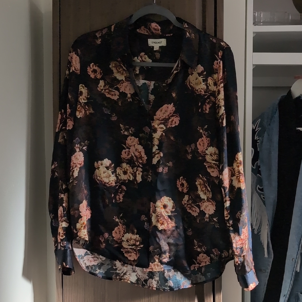L'AGENCE Black and Pink Floral Blouse